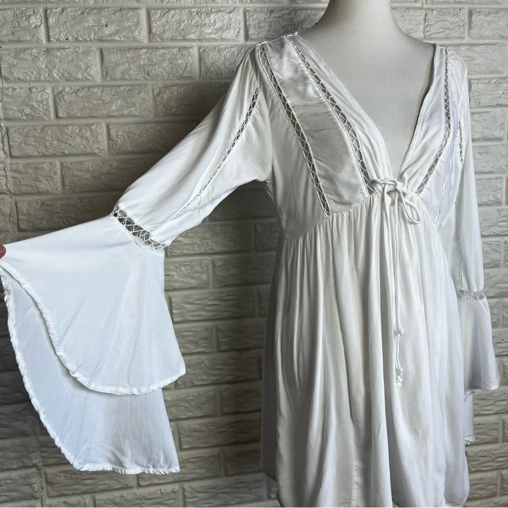 Venus Bell Sleeve Boho Peasant Style White Swim Cover